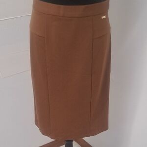 Moda Brown Tailored Pencil Skirt with Gold Accent